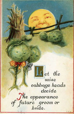 Halloween postcard cabbage heads 