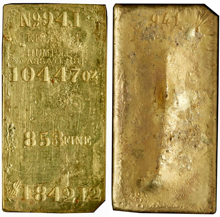 historic gold bar bullion part of the famous treasure recovered from the 1857 SS Central America shipwreck Ira & Larry Goldberg Auctioneers