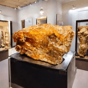 The enormous piece of amber, with its blue-violet fluorescence and incredible clarity, is unlike almost any other gemstone ever sold. Photo credit to Karats Auctions
